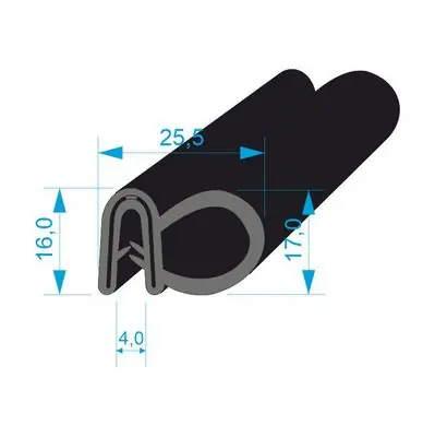 Nejlepší Volba VEGUM 7033 U-PIRELI s kovovou výztuží s bočním těsněním, 60°Sh, U-EPDM, bříško-EPDM